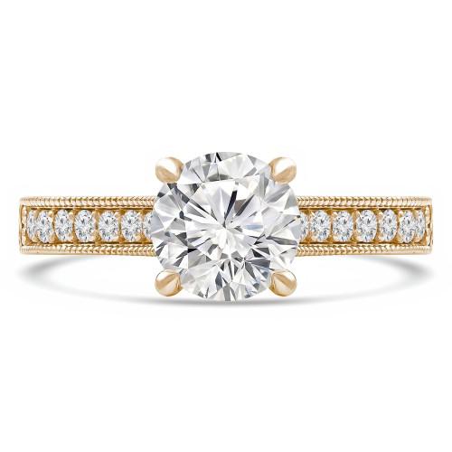Round Lab Created Diamond Vintage Cathedral Solitaire with Accents Engagement Ring in Yellow Gold (MVSLG1285-Y)
