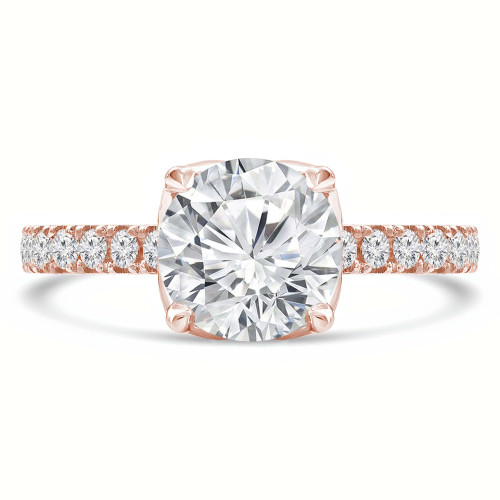 Round Lab Created Diamond Floral Petal Cathedral Solitaire with Accents Engagement Ring in Rose Gold (MVSLG1286-R)