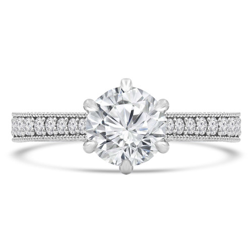 Round Lab Created Diamond Vintage 6-Prong Cathedral Solitaire with Accents Engagement Ring in White Gold (MVSLG1287-W)