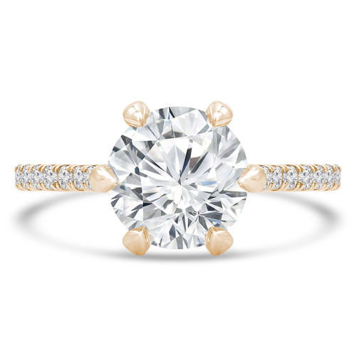 Round Lab Created Diamond 6-Prong Cathedral Diamond Bridge and Prongs Solitaire with Accents Engagement Ring in Yellow Gold (MVSLG1288-Y)