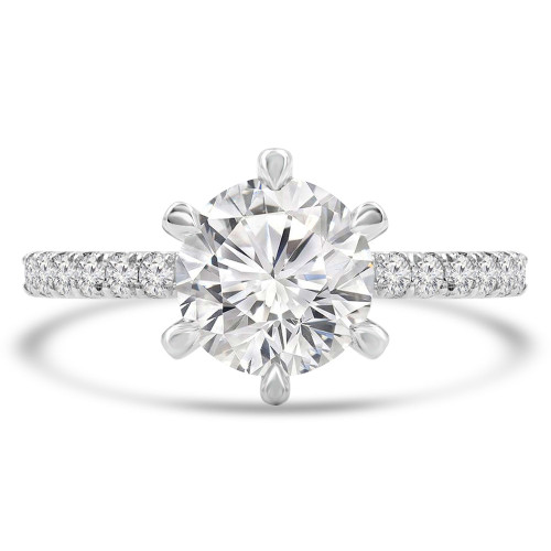 Round Lab Created Diamond 6-Prong Solitaire with Accents Engagement Ring in White Gold (MVSLG1297-W)