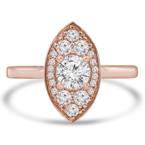 Round Lab Created Diamond Marquise Cathedral Halo Engagement Ring in Rose Gold (MVSLG1306-R)