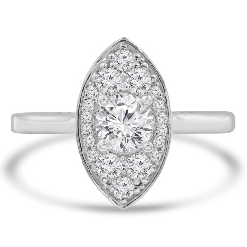 Round Lab Created Diamond Marquise Cathedral Halo Engagement Ring in White Gold (MVSLG1306-W)