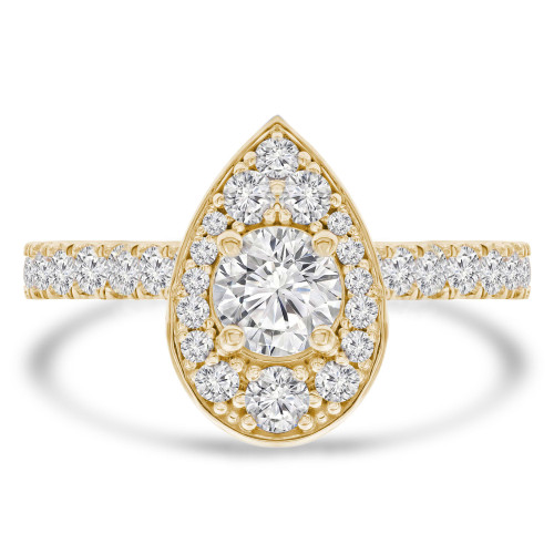 Round Lab Created Diamond Pear Halo Engagement Ring in Yellow Gold with Accents (MVSLG1307-Y)