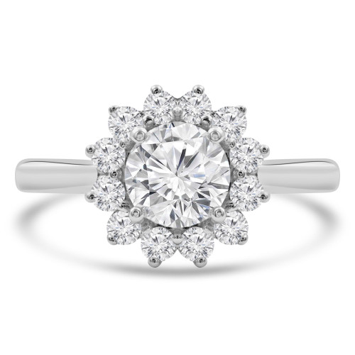 Round Lab Created Diamond Tapered Floral Halo Engagement Ring in White Gold (MVSLG1308-W)