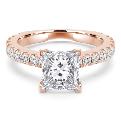 Princess Lab Created Diamond Cathedral Solitaire with Accents Engagement Ring in Rose Gold (MVSLG1309-R)