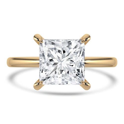 Princess Lab Created Diamond Hidden Halo Solitaire with Accents Engagement Ring in Yellow Gold (MVSLG1312-Y)
