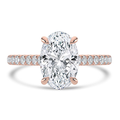 Oval Lab Created Diamond Cathedral Open Bridge Hidden Halo Solitaire with Accents Engagement Ring in Rose Gold (MVSLG1316-R)