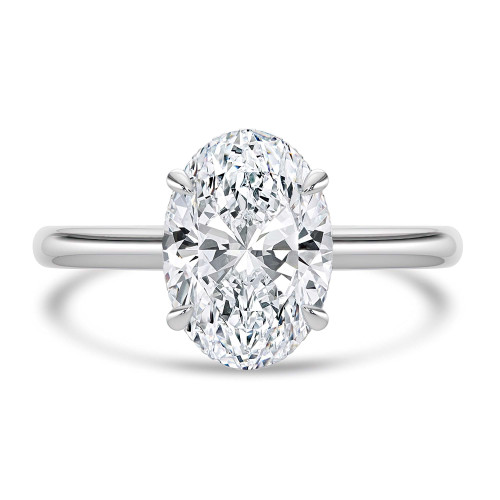 Oval Lab Created Diamond Cathedral Open Bridge Hidden Halo Solitaire with Accents Engagement Ring in White Gold (MVSLG1326-W)