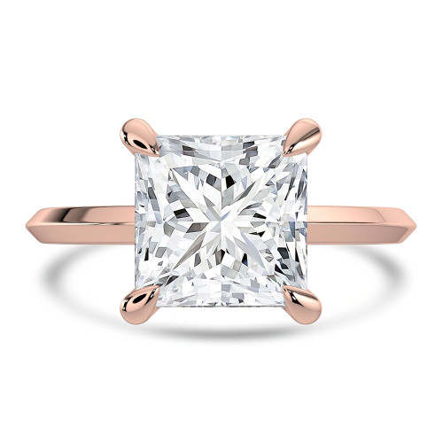 Princess Lab Created Diamond Tapered Edge Hidden Halo Solitaire with Accents Engagement Ring in Rose Gold (MVSLG1335-R)