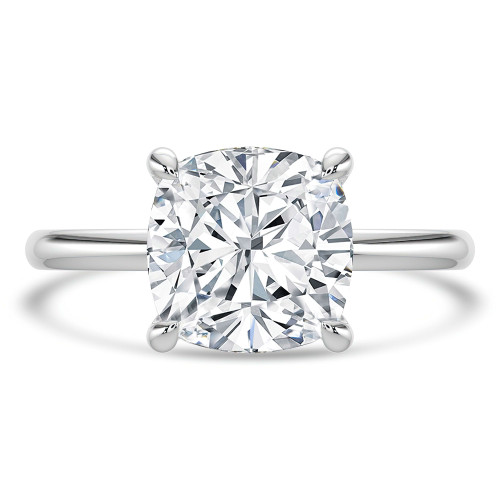 Cushion Lab Created Diamond Open Bridge Hidden Halo Solitaire with Accents Engagement Ring in White Gold (MVSLG1345-W)