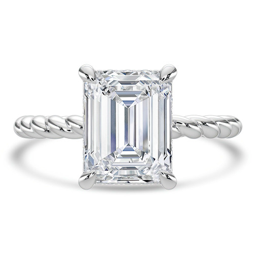 Emerald Lab Created Diamond Braided Hidden Halo Open Bridge Solitaire with Accents Engagement Ring in White Gold (MVSLG1364-W)