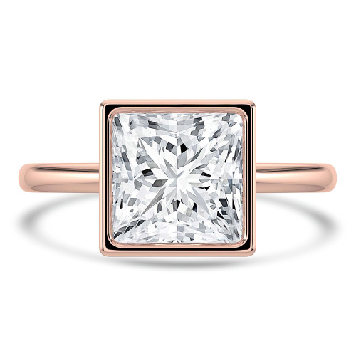 Princess Lab Created Diamond Bezel Set Open Bridge Solitaire Engagement Ring in Rose Gold (MVSLG1366-R)