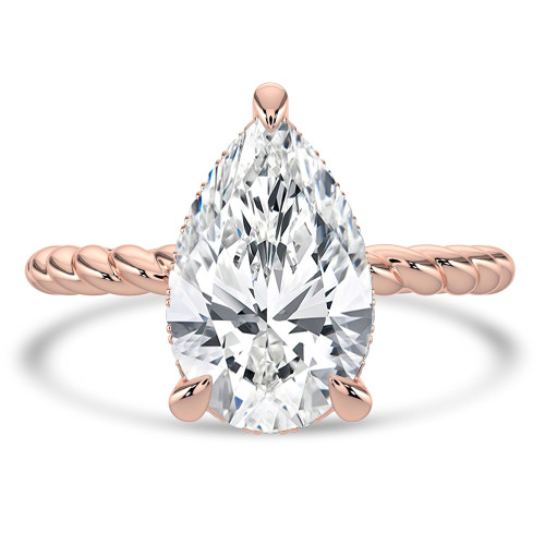 Pear Lab Created Diamond Braided Hidden Halo Open Bridge Solitaire with Accents Engagement Ring in Rose Gold (MVSLG1368-R)