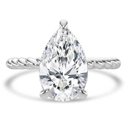 Pear Lab Created Diamond Braided Hidden Halo Open Bridge Solitaire with Accents Engagement Ring in White Gold (MVSLG1368-W)