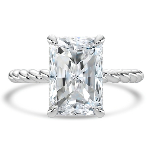 Radiant Lab Created Diamond Braided Hidden Halo Open Bridge Solitaire with Accents Engagement Ring in White Gold (MVSLG1369-W)