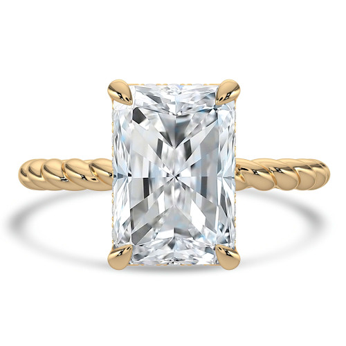 Radiant Lab Created Diamond Braided Hidden Halo Open Bridge Solitaire with Accents Engagement Ring in Yellow Gold (MVSLG1369-Y)