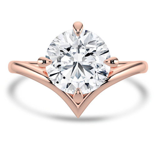 Round Lab Created Diamond Chevron Compass Prongs Solitaire Engagement Ring in Rose Gold (MVSLG1395-R)