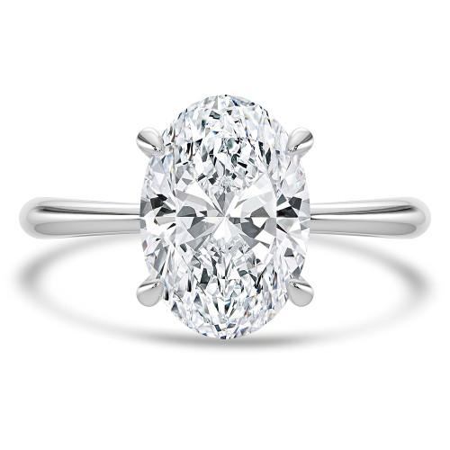 Oval Lab Created Diamond Tapered Solitaire Engagement Ring in White Gold (MVSLG1396-W)
