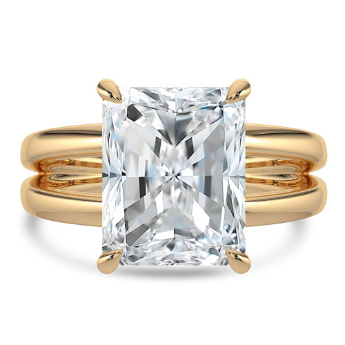 Radiant Lab Created Diamond Split Shank Open Bridge Hidden Halo Solitaire with Accents Engagement Ring in Yellow Gold (MVSLG1405-Y)