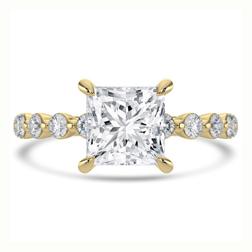 Princess Lab Created Diamond Hidden Halo Solitaire with Accents Engagement Ring in Yellow Gold (MVSLG1421-Y)