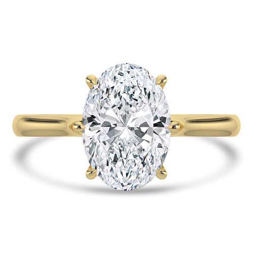 Oval Lab Created Diamond Cathedral Tapered Solitaire Engagement Ring in Yellow Gold (MVSLG1424-Y)