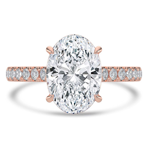Oval Lab Created Diamond Cathedral Open Bridge Solitaire with Accents Engagement Ring in Rose Gold (MVSLG1435-R)