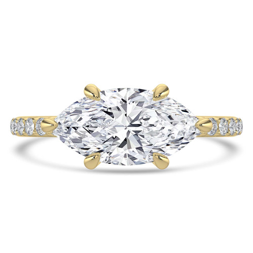 Marquise Lab Created Diamond Horizontally Set Solitaire with Accents Engagement Ring in Yellow Gold (MVSLG1437-Y)