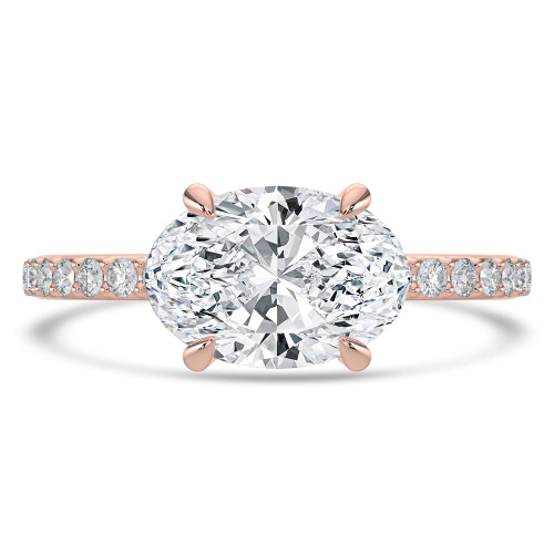 Oval Lab Created Diamond Horizontally Set Solitaire with Accents Engagement Ring in Rose Gold (MVSLG1438-R)