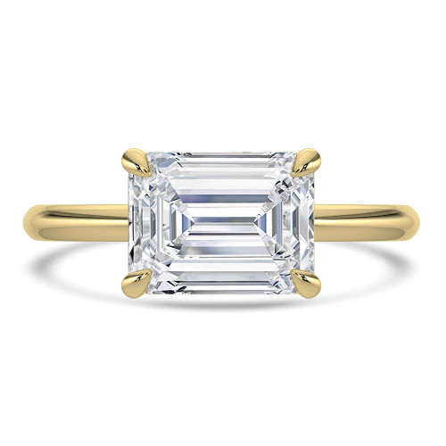 Emerald Lab Created Diamond Horizontally Set Solitaire Engagement Ring in Yellow Gold (MVSLG1444-Y)