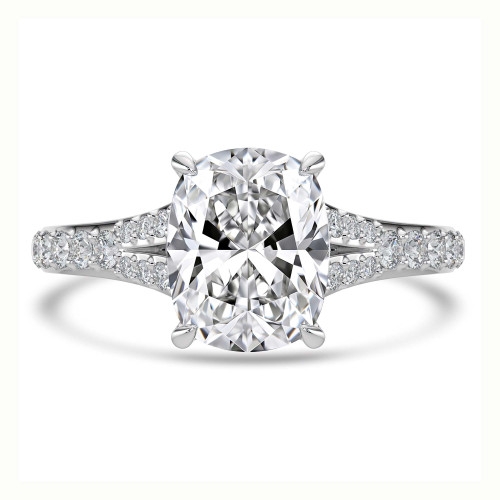 Cushion Lab Created Diamond Cathedral Split Shank Solitaire with Accents Engagement Ring in White Gold (MVSLG1448-W)