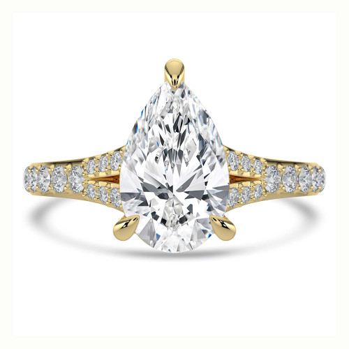 Pear Lab Created Diamond Cathedral Split Shank Solitaire with Accents Engagement Ring in Yellow Gold (MVSLG1452-Y)