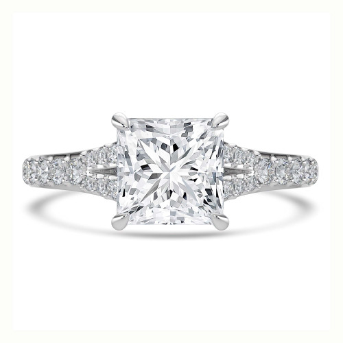 Princess Lab Created Diamond Cathedral Split Shank Solitaire with Accents Engagement Ring in White Gold (MVSLG1453-W)