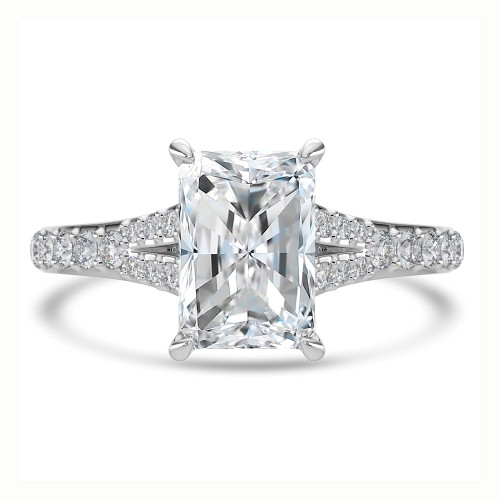 Radiant Lab Created Diamond Cathedral Split Shank Solitaire with Accents Engagement Ring in White Gold (MVSLG1454-W)