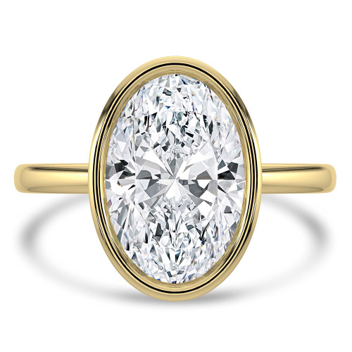 Oval Lab Created Diamond Bezel Set Solitaire Engagement Ring in Yellow Gold (MVSLG1456-Y)