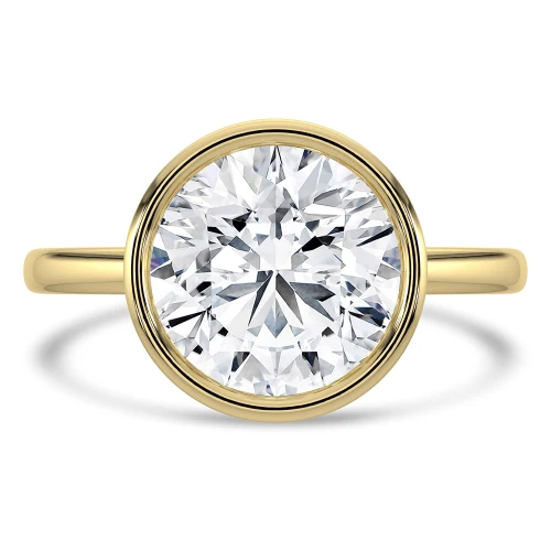 Round Lab Created Diamond Bezel Set Solitaire Engagement Ring in Yellow Gold (MVSLG1457-Y)