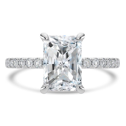 Radiant Lab Created Diamond Hidden Halo Solitaire with Accents Engagement Ring in White Gold (MVSLG1466-W)