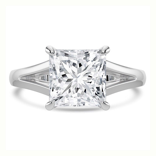 Princess Lab Created Diamond Cathedral Split Shank Solitaire Engagement Ring in White Gold (MVSLG1468-W)