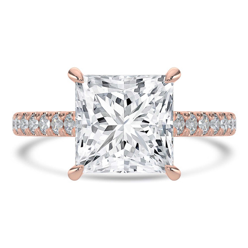 Princess Lab Created Diamond Cathedral Open Bridge Solitaire with Accents Engagement Ring in Rose Gold (MVSLG1473-R)