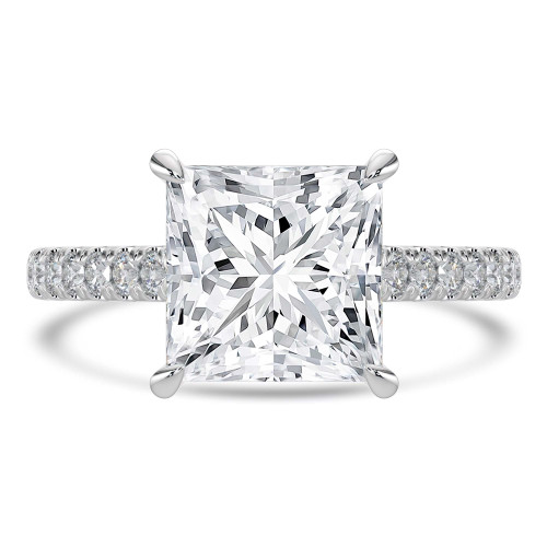 Princess Lab Created Diamond Cathedral Open Bridge Solitaire with Accents Engagement Ring in White Gold (MVSLG1473-W)