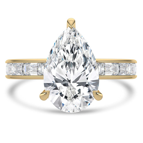 Pear Lab Created Diamond Hidden Halo Solitaire with Accents Engagement Ring in Yellow Gold with Channel Set Emerald Accents (MVSLG1476-Y)
