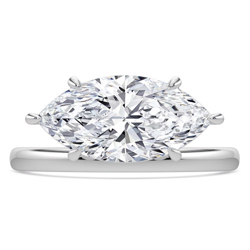 Marquise Lab Created Diamond Offset Center Stone Open Bridge Solitaire Engagement Ring in White Gold (MVSLG1482-W)