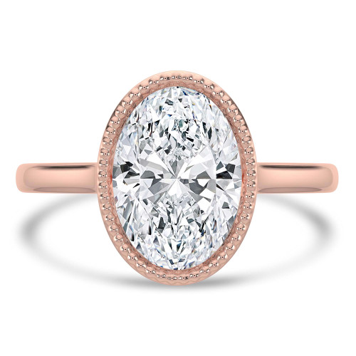 Oval Lab Created Diamond Vintage Bezel Set Open Bridge Solitaire Engagement Ring in Rose Gold (MVSLG1485-R)