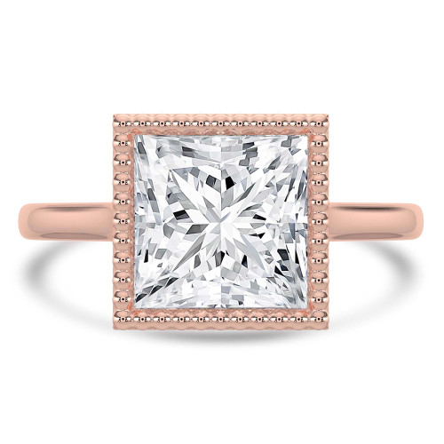Princess Lab Created Diamond Vintage Bezel Set Open Bridge Solitaire Engagement Ring in Rose Gold (MVSLG1487-R)