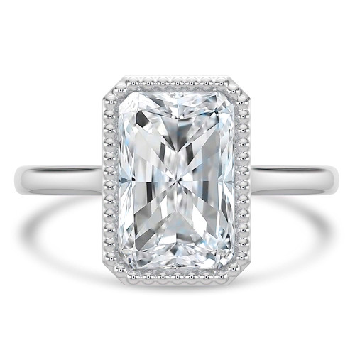 Radiant Lab Created Diamond Vintage Bezel Set Open Bridge Solitaire Engagement Ring in White Gold (MVSLG1488-W)
