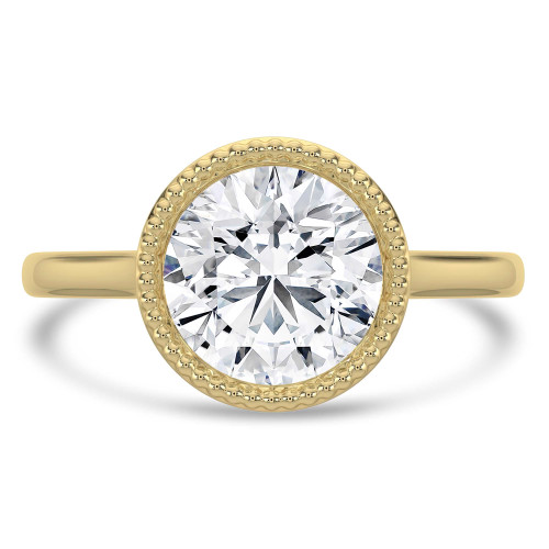 Round Lab Created Diamond Vintage Bezel Set Open Bridge Solitaire Engagement Ring in Yellow Gold (MVSLG1489-Y)