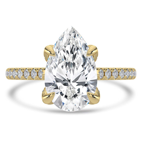 Pear Lab Created Diamond Cathedral Solitaire with Accents Engagement Ring in Yellow Gold with Pave Diamond Bridge and Prongs (MVSLG1493-Y)