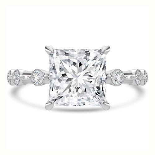 Princess Lab Created Diamond Hidden Halo Solitaire with Accents Engagement Ring in White Gold (MVSLG1499-W)