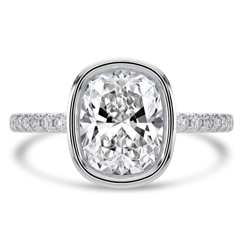 Cushion Lab Created Diamond Bezel Set Open Bridge Solitaire with Accents Engagement Ring in White Gold (MVSLG1500-W)