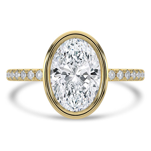 Oval Lab Created Diamond Bezel Set Open Bridge Solitaire with Accents Engagement Ring in Yellow Gold (MVSLG1502-Y)